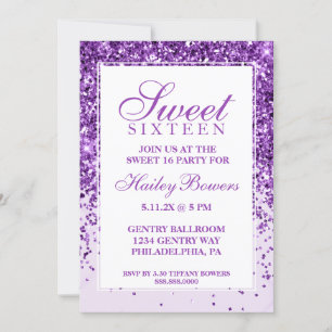 Paarse Glitter Fab Sweet Sixteen Uitnodiging