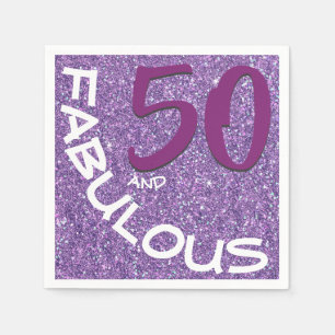 Paarse Glitter Fabulous 50th Birthday Typografie Servet