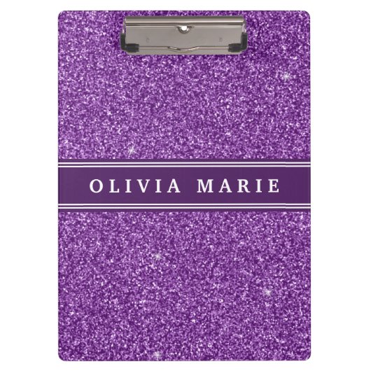 Paarse Glitter (faux) Persoonlijke naam Klembord (Voorkant)
