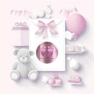 Paarse Glitter Feet Baby shower Favor Dank je Ronde Sticker