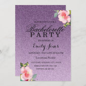 Paarse Glitter Floral Bachelorette Kaart (Voorkant / Achterkant)