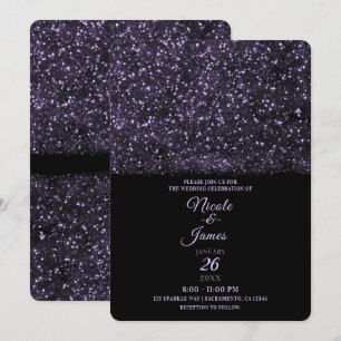 Paarse Glitter Fonkelende Lichten Bruiloft Kaart