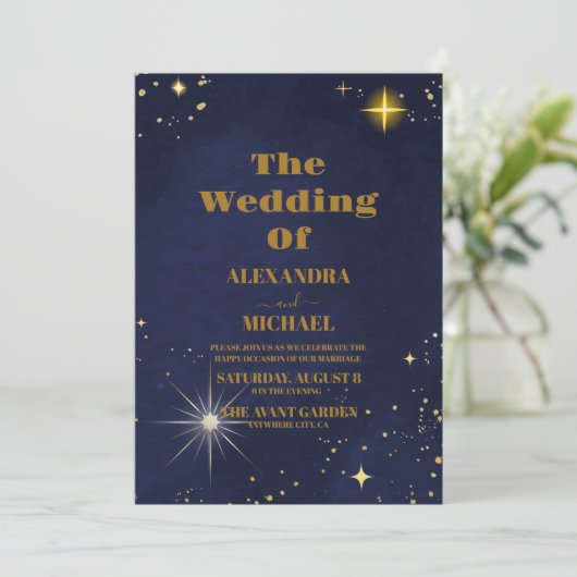 Paarse Glitter Galaxy Cluster Planetarium Weddensc Kaart (Staand voorkant)