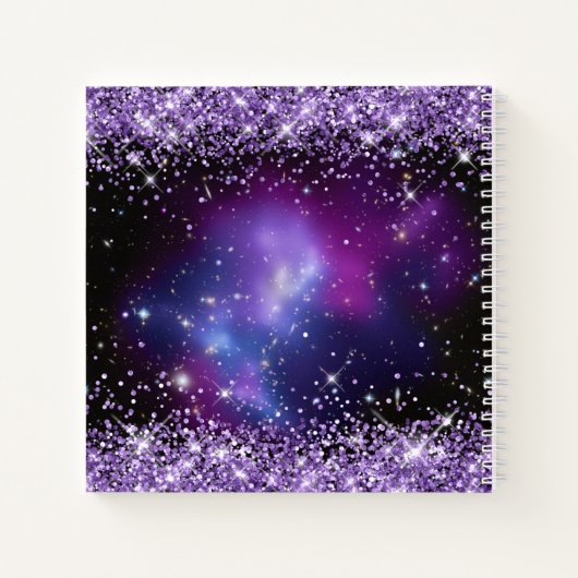 Paarse Glitter Galaxy Cluster Trekking Notitieboek (Achterkant)