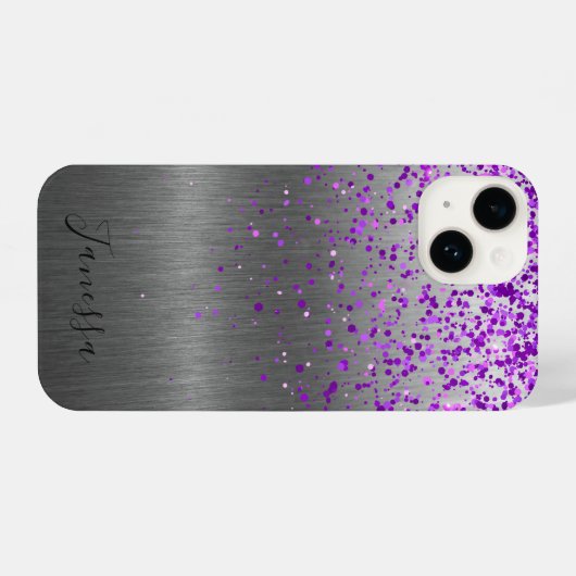 Paarse glitter geborsteld metaal iPhone hoesje (Achterkant horizontaal)