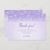 Paarse glitter, glam bedankt kaarten (Voorkant / Achterkant)