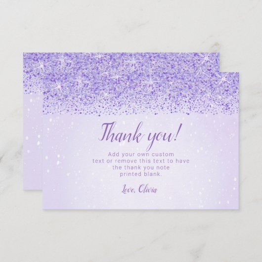 Paarse glitter, glam bedankt kaarten (Voorkant / Achterkant)