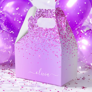 Paarse Glitter Glam Metal Monogram Naam Bedankdoosjes