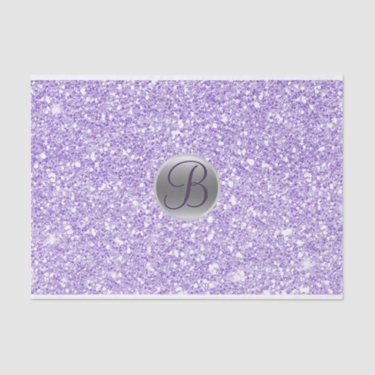 Paarse Glitter Glam Monogram Initiaal Tissuepapier (Voorkant)