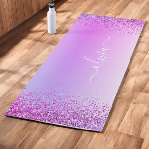 Paarse Glitter Glans Metaal Monogram Naam Yogamat