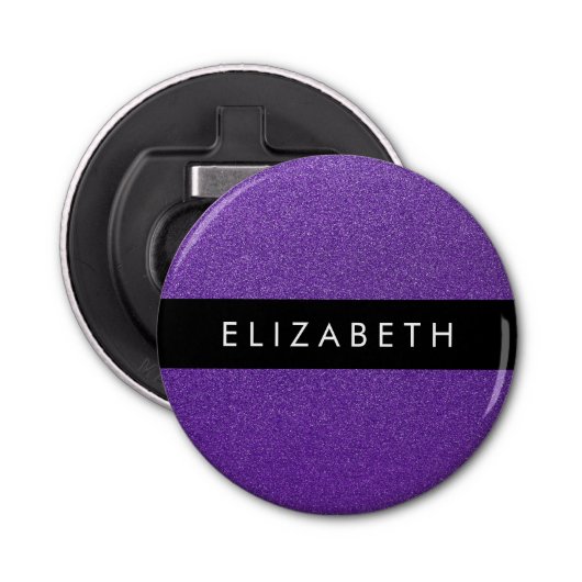 Paarse Glitter, Glitter Achtergrond, Jouw naam Button Flesopener (Voorkant)