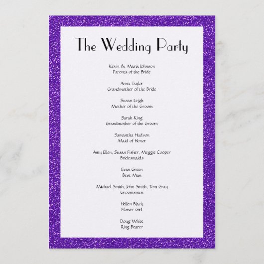 Paarse Glitter, Glitter Texture, Wedding Program Programma (Achterkant)