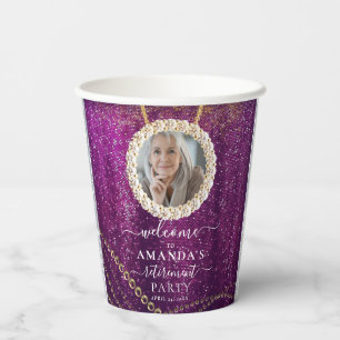 Paarse Glitter Gold Custom Photo Retirement Party Papieren Bekers