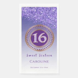 Paarse Glitter & Gold Sweet 16 Monogrammed Servet