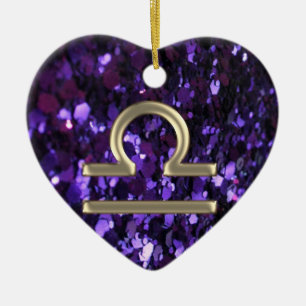Paarse Glitter Gold Zodiac Sign Libra Ornament