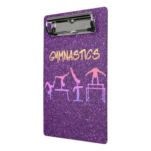 Paarse Glitter Gymnastiek Mini Klembord (Angled2)