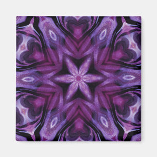 Paarse Glitter Heart & Flower Kaleidoscope Patroon Magneet