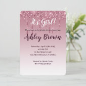 Paarse glitter het is baby shower dat een meisje u kaart (Staand voorkant)