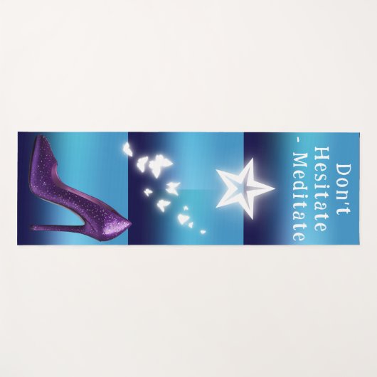 Paarse Glitter Hoge Hak Schoen op Blauwe Gradiënt Yogamat (Voorkant (horizontaal))