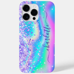 Paarse glitter iriserende glam meisjeshandtekening Case-Mate iPhone 14 pro max hoesje