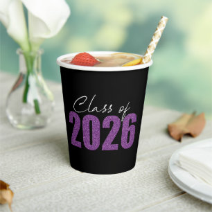 Paarse Glitter Klasse van 2026 Papieren Bekers
