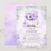 Paarse glitter kleine bloemige pompoen Baby shower Kaart (Voorkant / Achterkant)