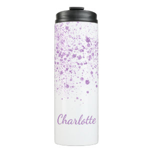 Paarse glitter laat een monogram wit script vallen thermosbeker