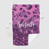 Paarse Glitter Leopard Print Golfhanddoek (Insitu)