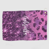 Paarse Glitter Leopard Print Golfhanddoek (Horizontaal)