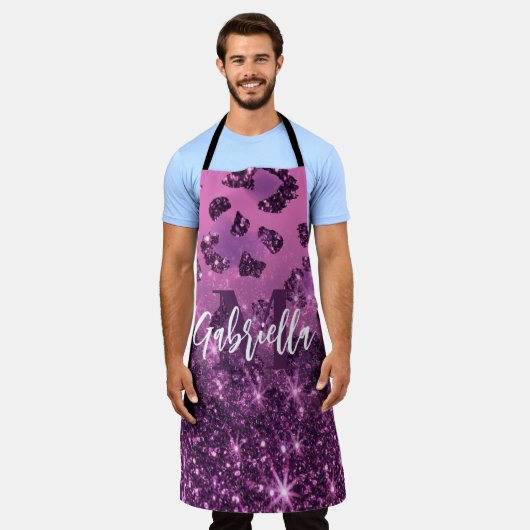 Paarse Glitter Leopard Print Schort (Gedragen)