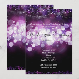 Paarse Glitter Lichtjes Glam Verjaardagsfeest Kaart