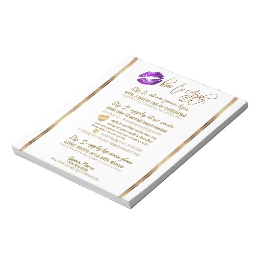 Paarse Glitter Lip Instructies voor Wit Notitieblok (Gedraaid)