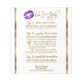 Paarse Glitter Lip Instructies voor Wit Notitieblok (Voorkant)