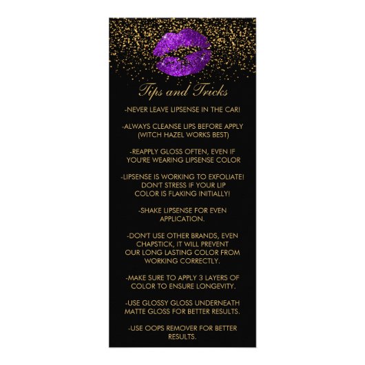Paarse Glitter Lip prijslijst Reclamekaart (Achterkant)