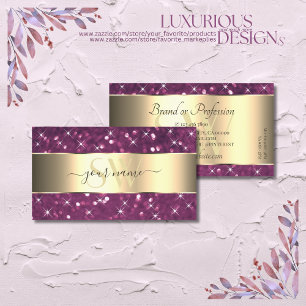 Paarse Glitter Luminous Stars Initialen Gold Borde Visitekaartje