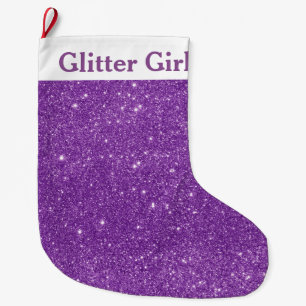 Paarse Glitter Meisje Laat Je Glans Zien Grote Kerstsok