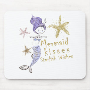 Paarse Glitter Mermaid Wishes Starfish Kisses Muismat