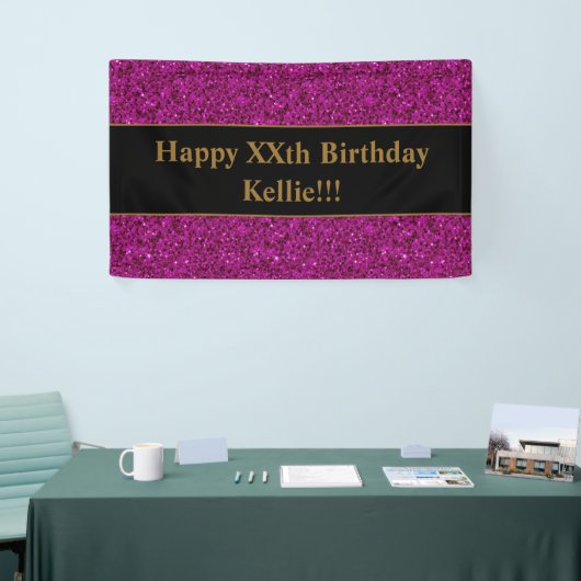 Paarse glitter met boodschappenbanner spandoek (Beurs)