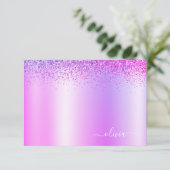Paarse Glitter Metaal Monogram Glam Naam Bedankkaart (Staand voorkant)