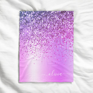Paarse Glitter Metaal Monogram Naam Fleece Deken