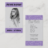 Paarse Glitter Model Actress Singer Visitekaartjes (Voorkant / Achterkant)