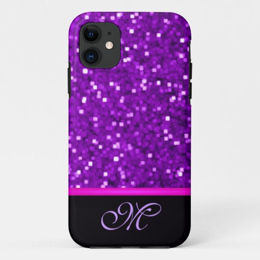 Paarse Glitter Monogram Girly Mam Sparkle Bling Case-Mate iPhone Case (Achterkant)