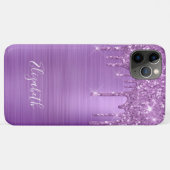 Paarse Glitter Monogram Hoesje-Mate iPhone Case (Achterkant (horizontaal))