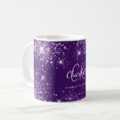 Paarse glitter monogram initialen naam script koffiemok (Voorkant links)