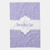 Paarse Glitter Monogram Kitchen Towel Theedoek (Verticaal)