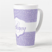Paarse Glitter Monogram Latte Mok (Rechterhoek)