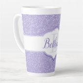 Paarse Glitter Monogram Latte Mok (Linkerhoek)