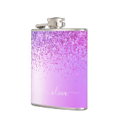 Paarse Glitter Monogram Naam Luxury Girly Heupfles (Links)