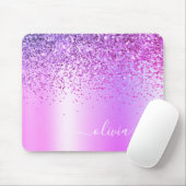 Paarse Glitter Monogram Naam Luxury Girly Muismat (Met muis)