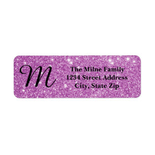 Paarse Glitter-monogram - Retouradreslabels Etiket